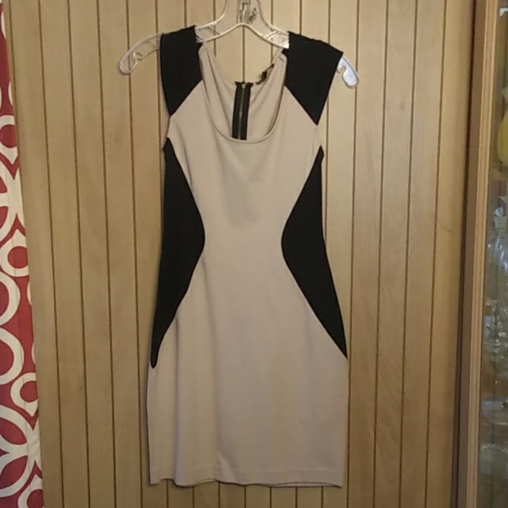 Express Black and Tan Zip up Mini Dress